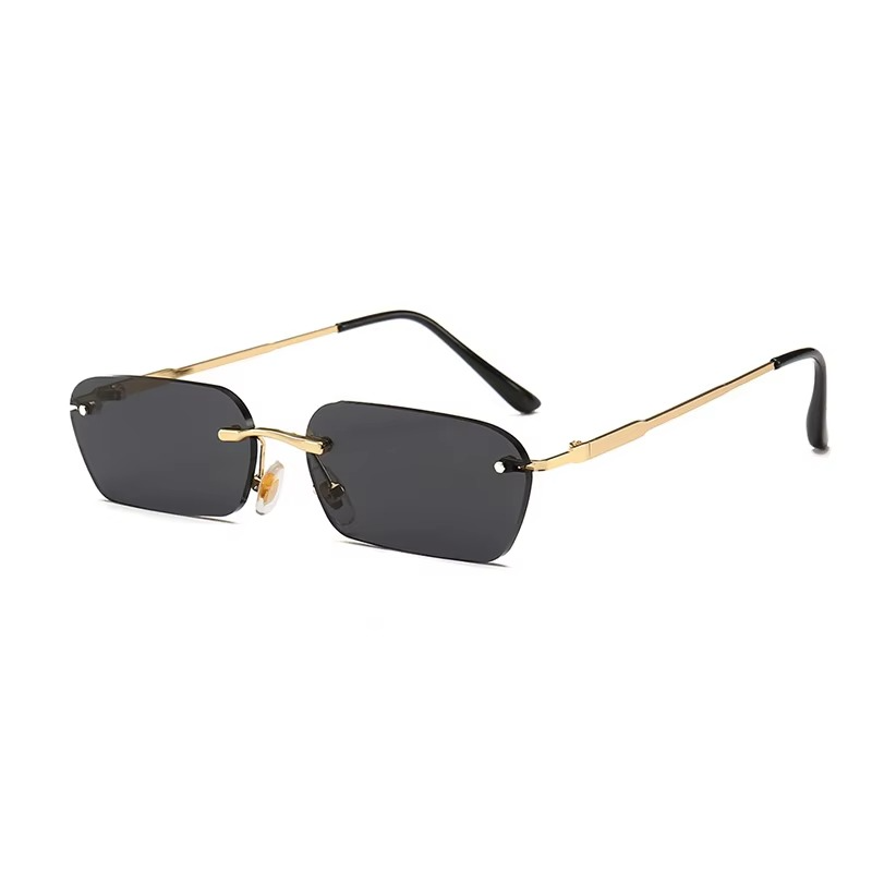 Rimless Rectangular Sunglasses - Gold Black