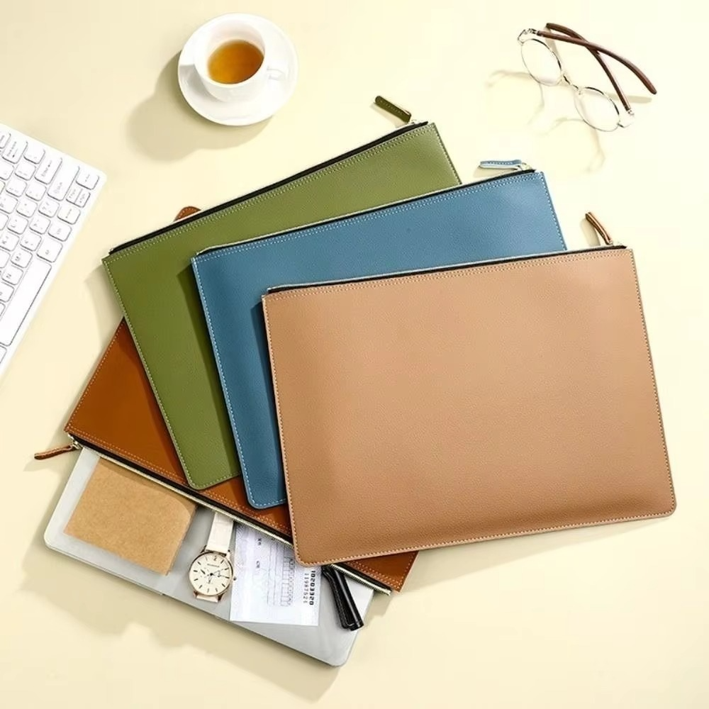 A4 Leather Document File Pouch With Zipper