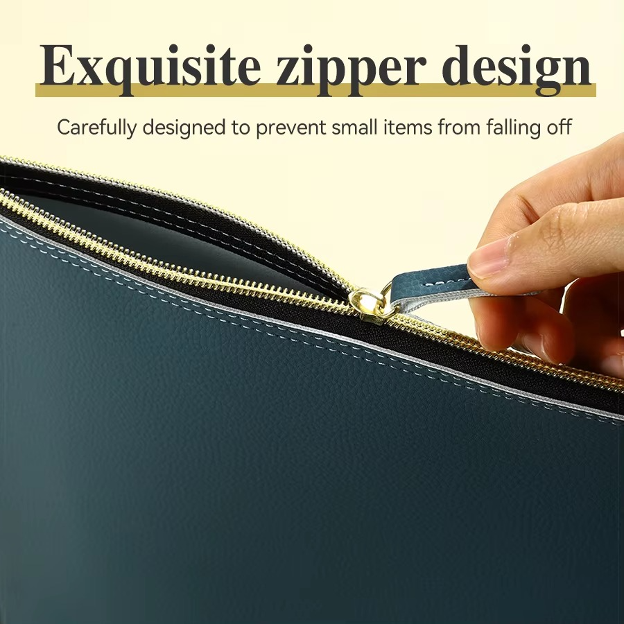 A4 Leather Document File Pouch With Zipper