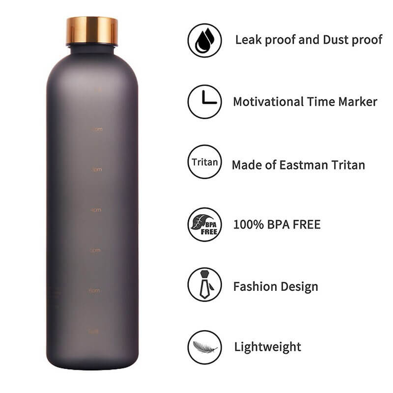 1L Gradient Water Bottle With Time Markers - Grey