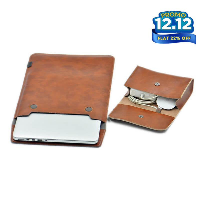 Vintage Leather Laptop Sleeve With Power Pouch-DIVERSITY