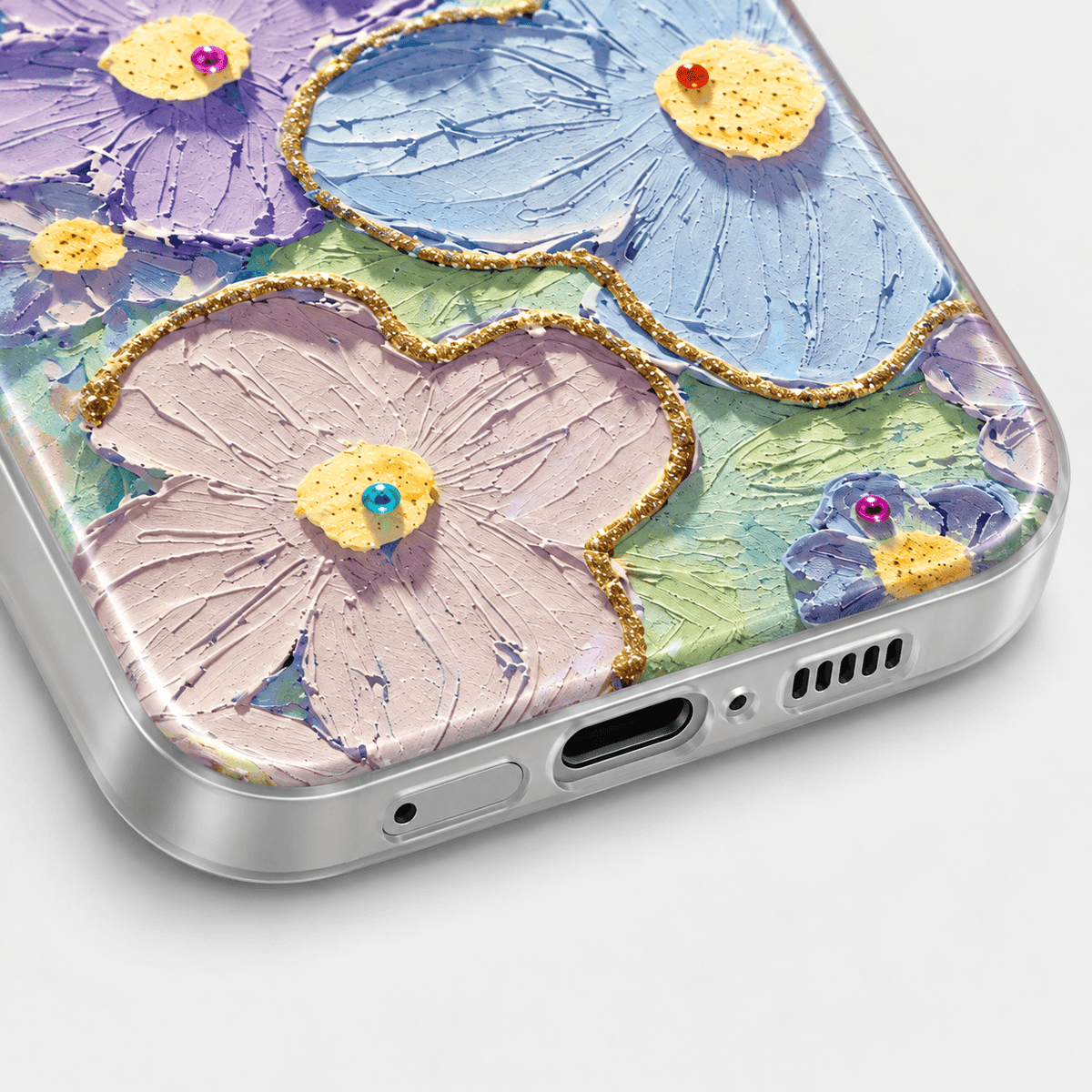 Floral Design Silicone Phone Case - Blue Purple