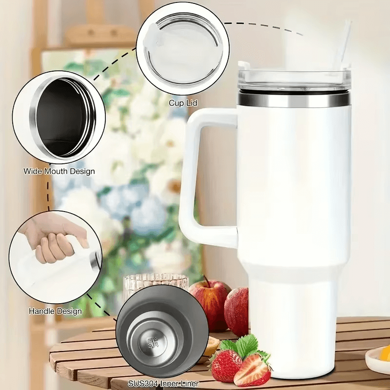 HydraMate 40oz Vacuum Tumbler with Straw - White