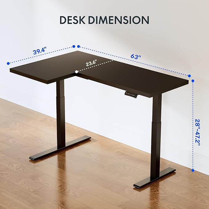 FlexiSpot E1L - Dual Motor L‑Shaped Standing Desk With Black Frame