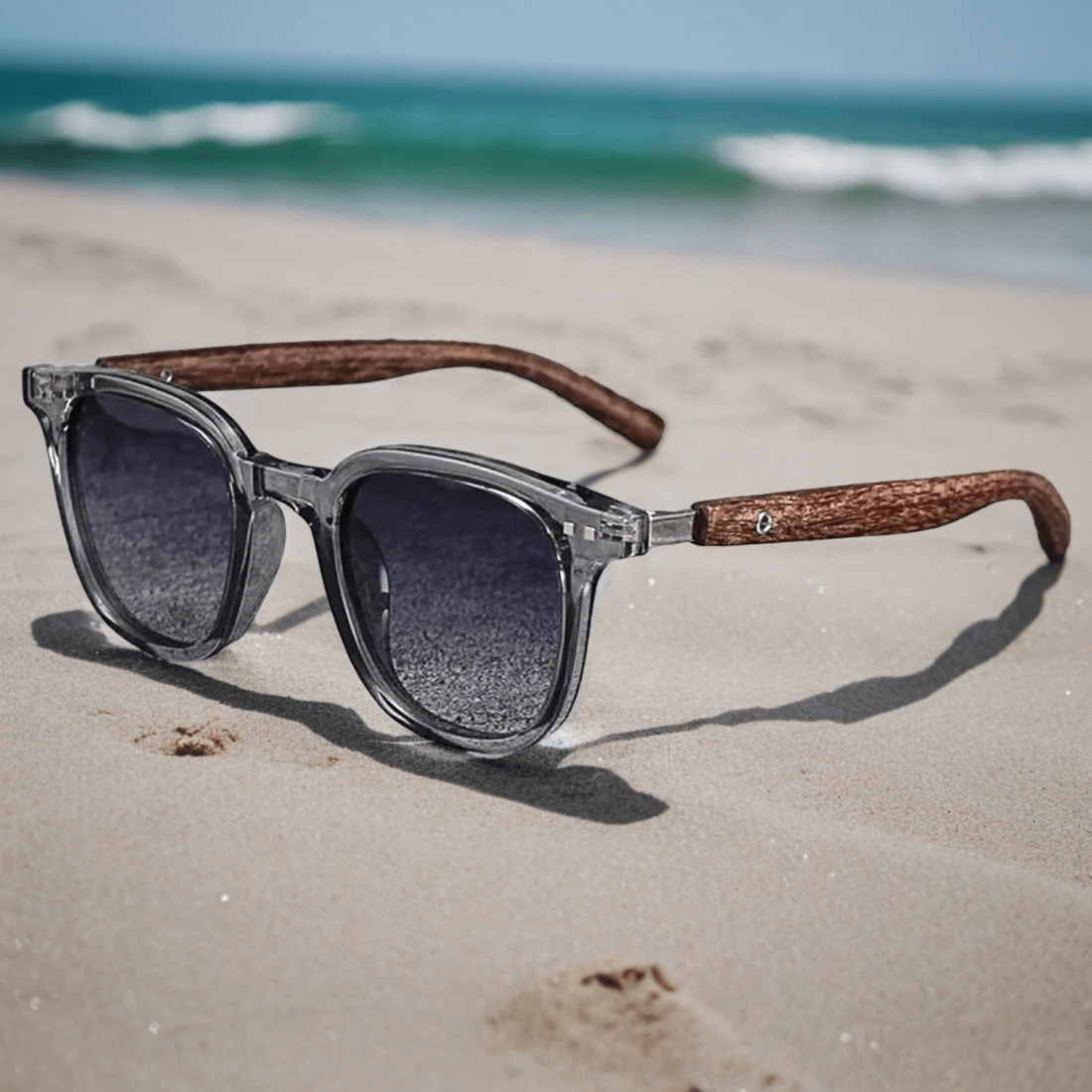 Retro Wood Wayfarer Sunglasses - Transparent Grey