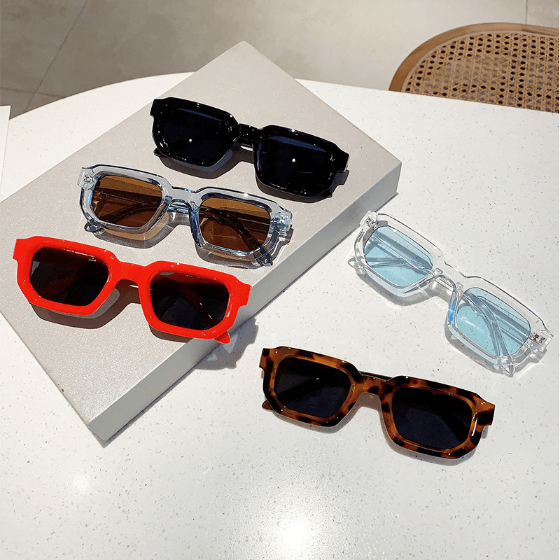 Modern Square Luxe Sunglasses - Transparent Blue Frame Amber Lens