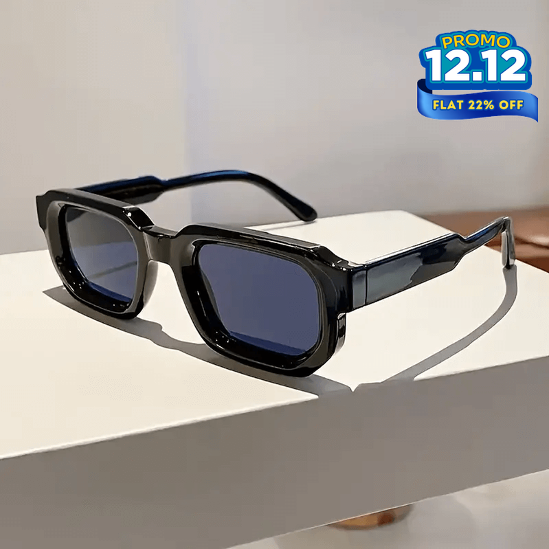 Modern Square Luxe Sunglasses - Black Frame Blue Lens