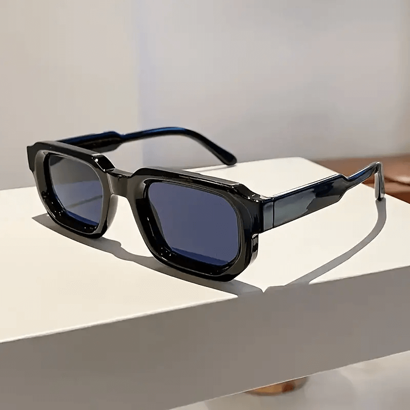 Modern Square Luxe Sunglasses - Black Frame Blue Lens