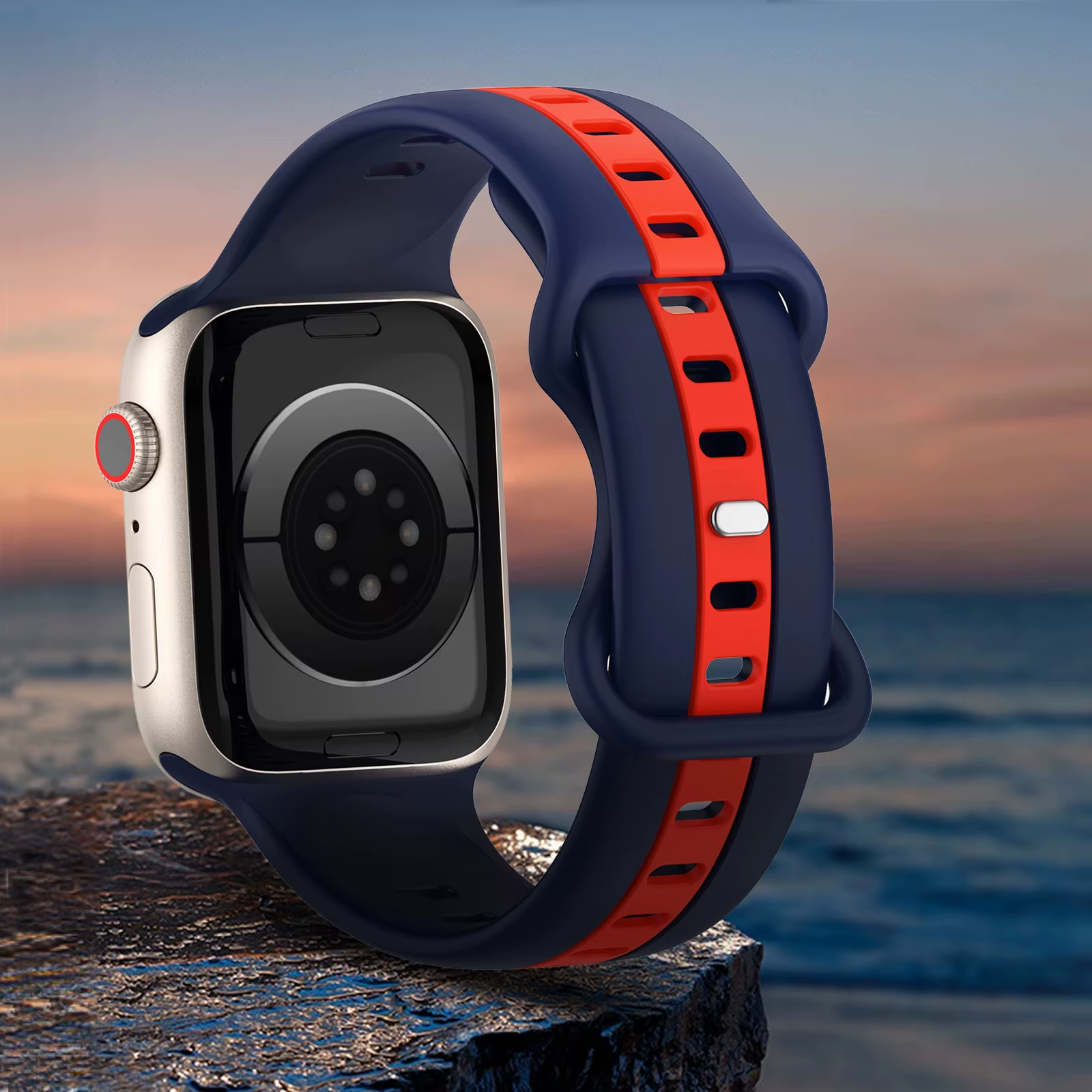 Dual Stripe Silicone Strap For Apple Watch - Midnight Blue