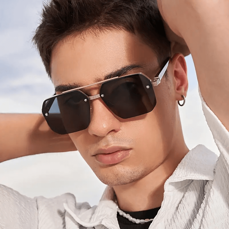 Octagon Rimless Sunglasses - Silver Black