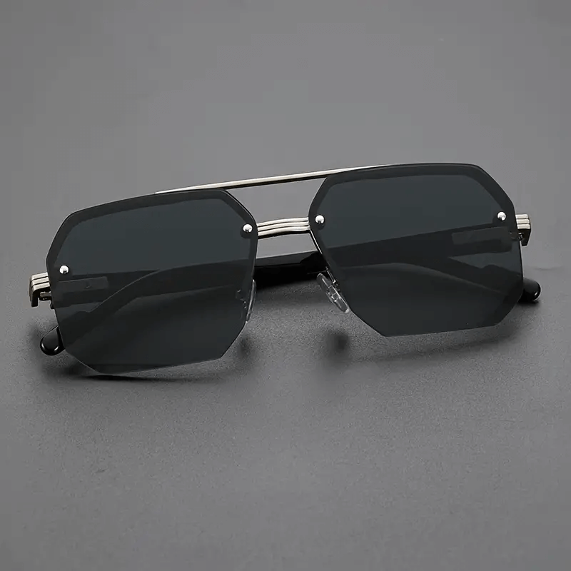 Octagon Rimless Sunglasses - Silver Black