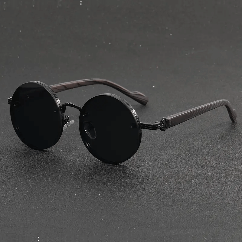 Retro Steampunk Round Sunglasses - Black