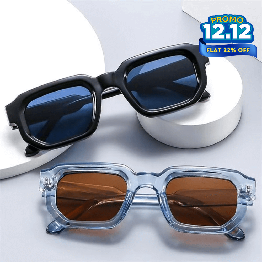 Modern Square Luxe Sunglasses - Black Frame Blue Lens