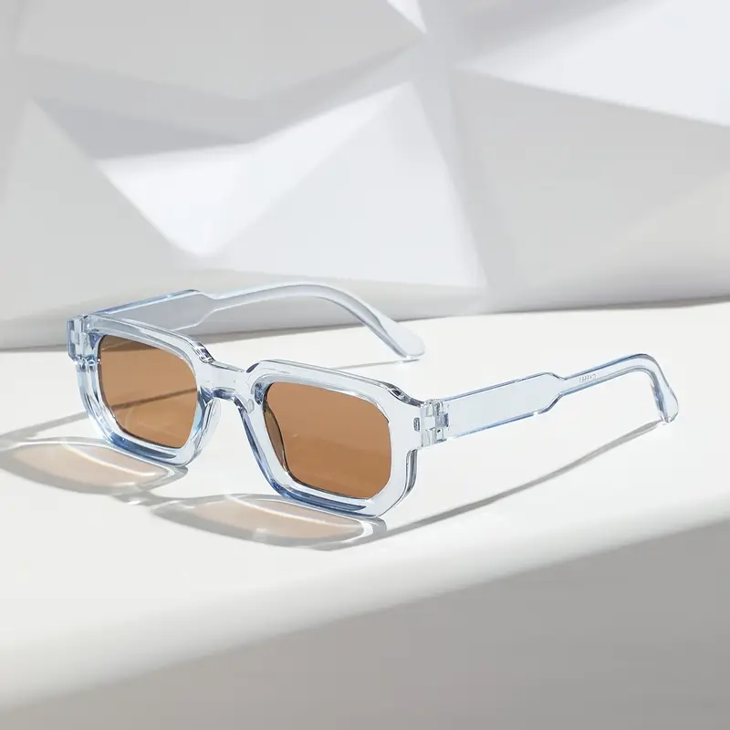 Modern Square Luxe Sunglasses - Transparent Blue Frame Amber Lens