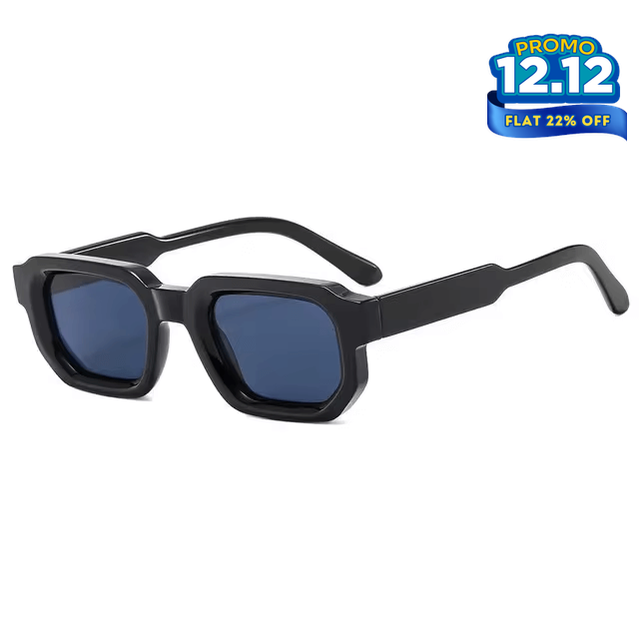 Modern Square Luxe Sunglasses - Black Frame Blue Lens