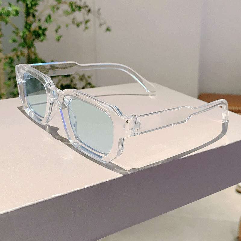 Modern Square Luxe Sunglasses - Clear Frame Blue Lens