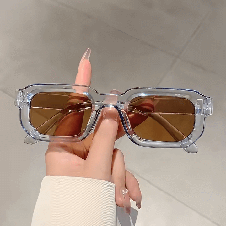 Modern Square Luxe Sunglasses - Transparent Blue Frame Amber Lens