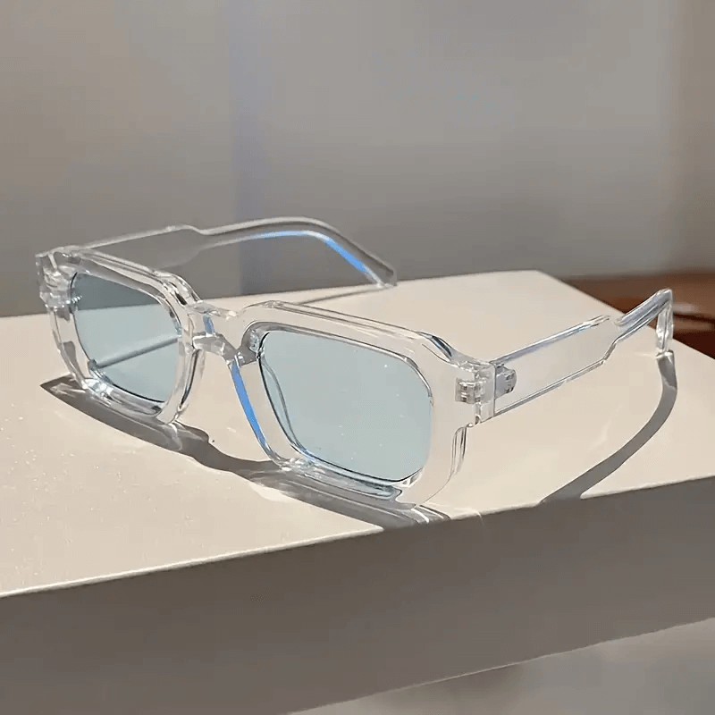 Modern Square Luxe Sunglasses - Clear Frame Blue Lens