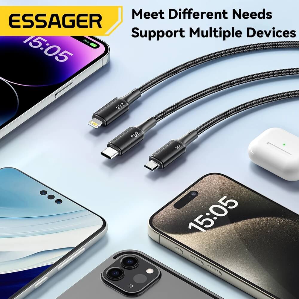 ESSAGER 3 in 1 100W Quick Charging Cable