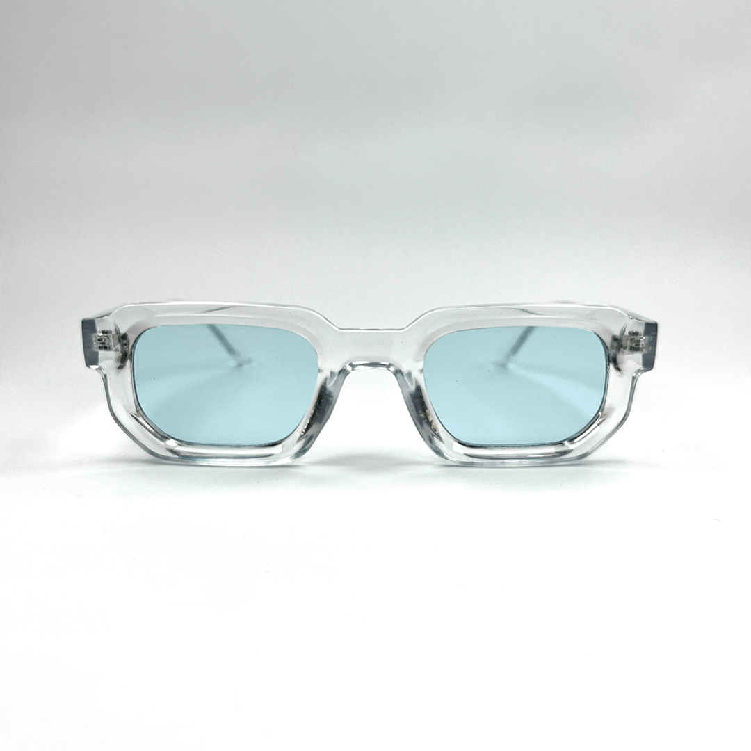 Modern Square Luxe Sunglasses - Clear Frame Blue Lens