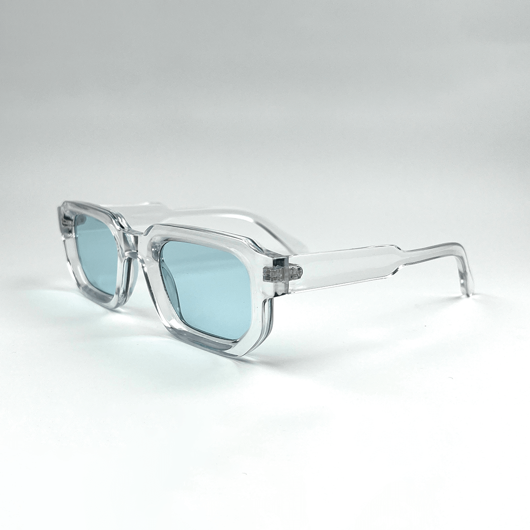 Modern Square Luxe Sunglasses - Clear Frame Blue Lens