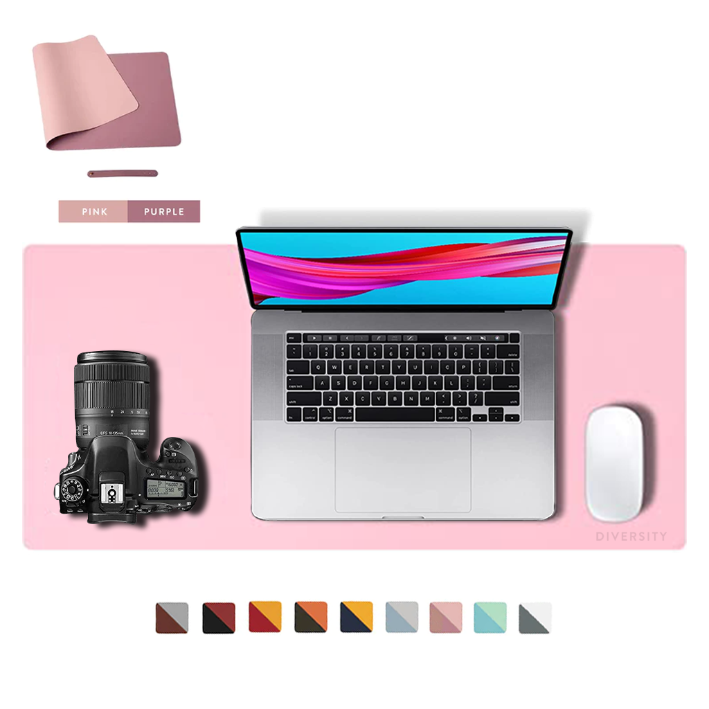 Double Sided Leather Desk Mat - PINK + PURPLE