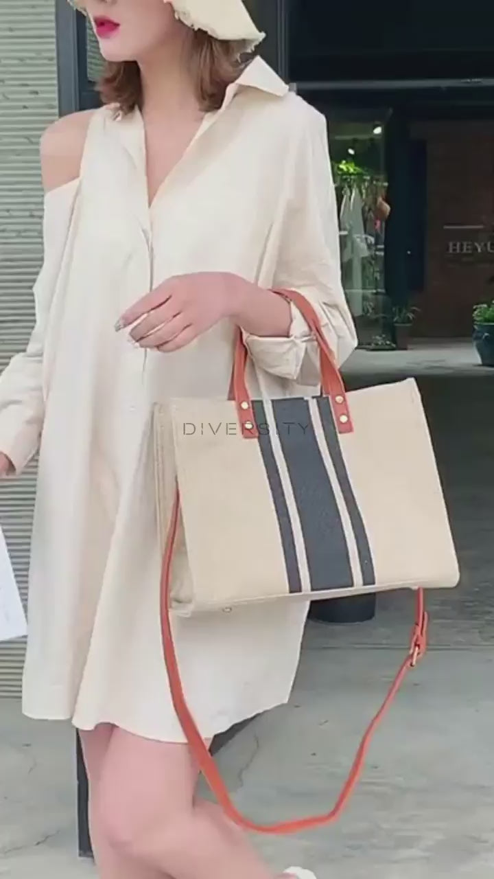 Women's Striped Canvas Handbag