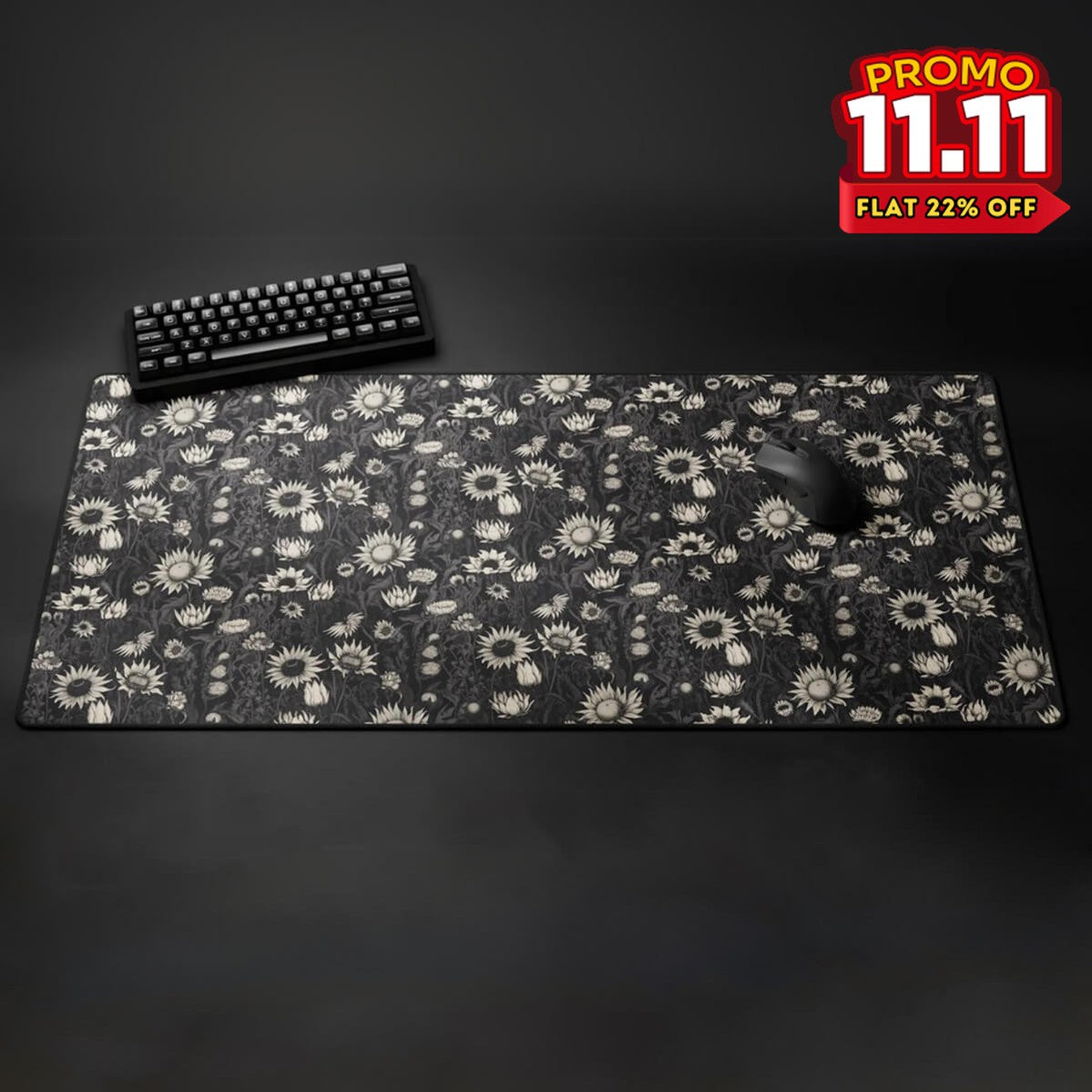 Printed Desk Mat - Black Sun Flowers-DIVERSITY