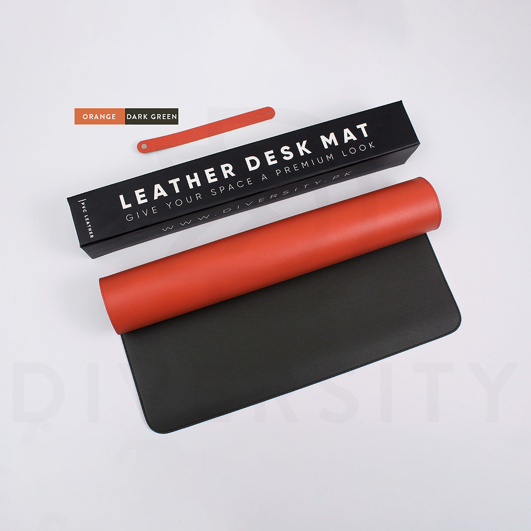 Double Sided Leather Desk Mat - ORANGE + DARK GREEN