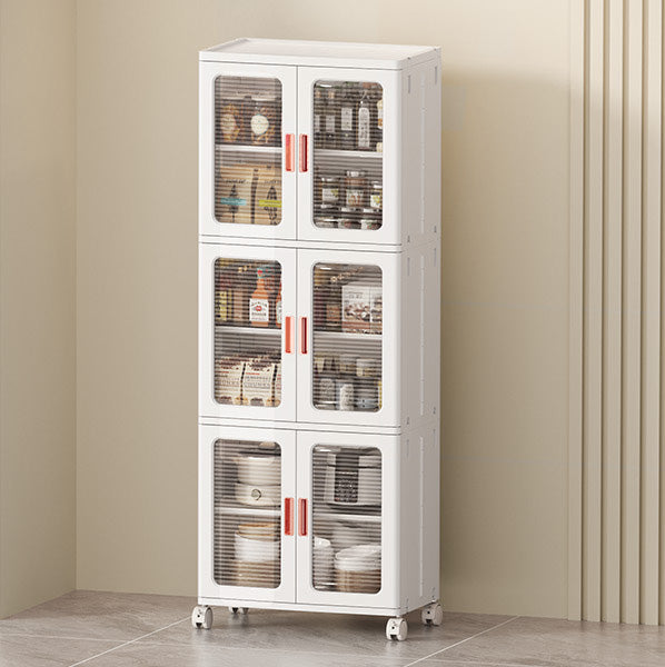 Acrylic 3 Layer Double Door Stackable Storage Cabinet With Wheels