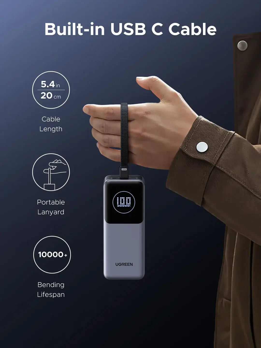 UGREEN Nexode 20000 mAh PD 130W Power Bank With TFT Smart Display