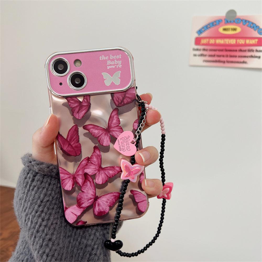 Baby Pink Butterfly iPhone Case With Lanyard