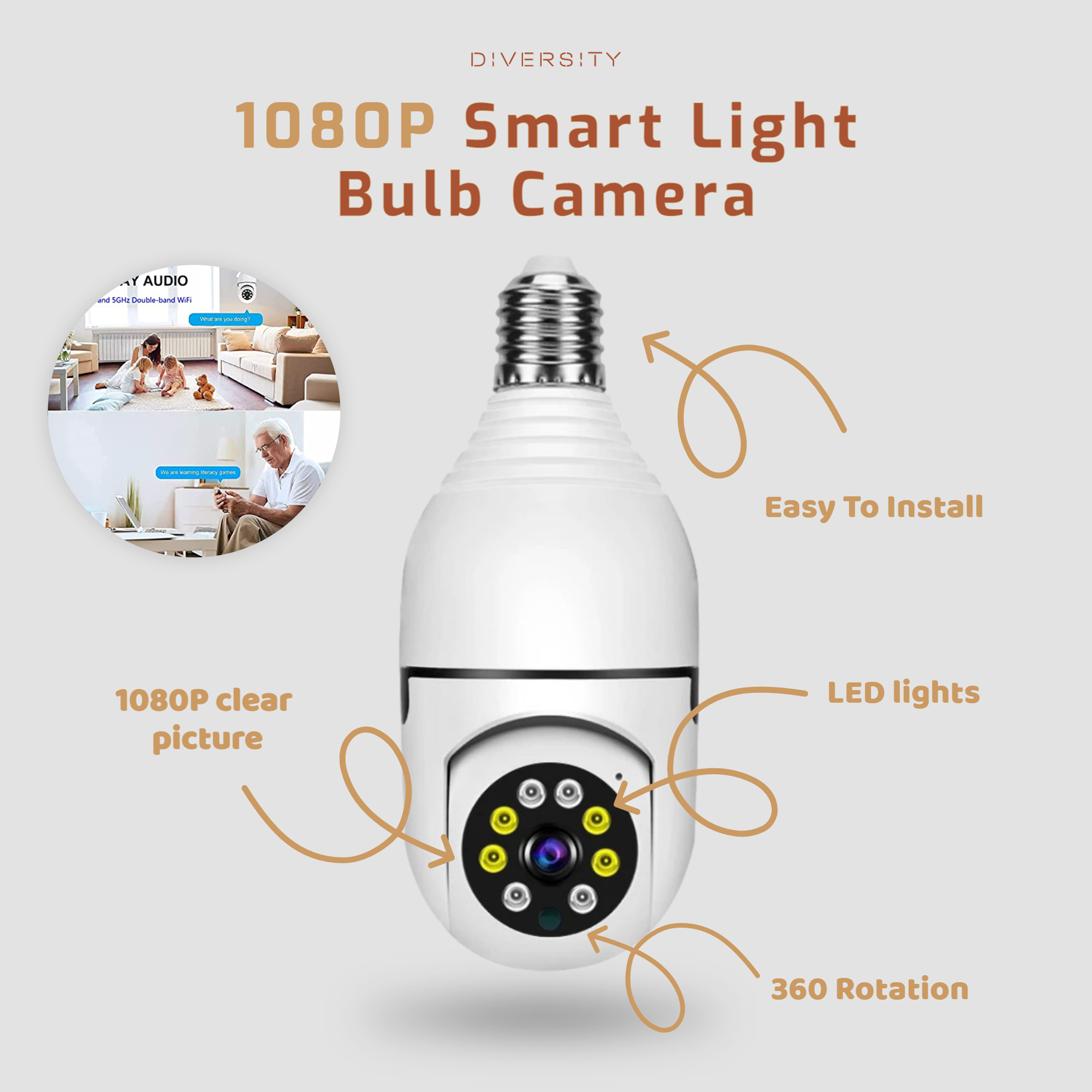 360° WiFi 1080p Bulb Camera